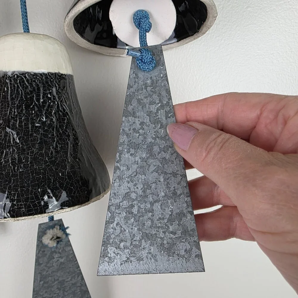 Handmade Orville Hill Prescott Arizona Hanging Ceramic Bells Metal Triangles